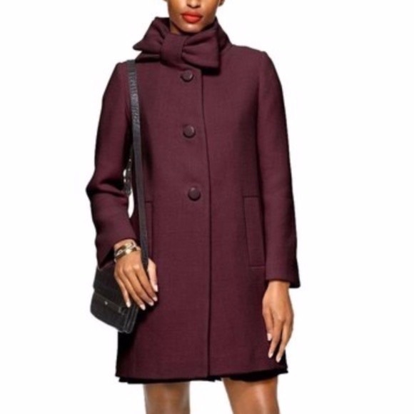 Kate Spade Bow Collar Wool Coat in Midnight Wine